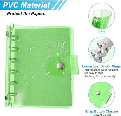 PATIKIL A7 Clear Binder Cover, Soft PVC Bling Loose Leaf Binder Protector Refillable Notebook Shell with Snap Button Closure for DIY Meeting Notebook Folder, Green