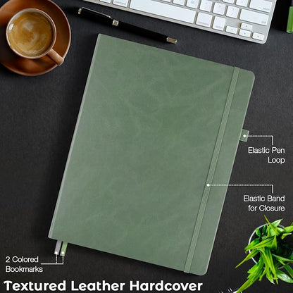 Blank Notebook, Hardcover Sketch Book, 8.5" x 11" Large Blank Journal, No Bleed Thick Paper Sketchbook for Drawing, Unlined Notebook Journal for Women Men, A4 Leather Sketchbook, Lay Flat, Light Green