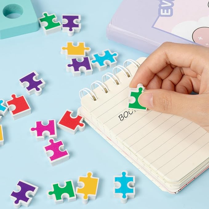 CJiangpo 60Pcs Puzzle Mini Eraser for Kids Bulk - Cute Puzzle Pieces Pencil Rubber Eraser Novelty 3D Desk Rubbers Birthday Party Favors Filler Kids Back to School Classroom Prizes Gifts