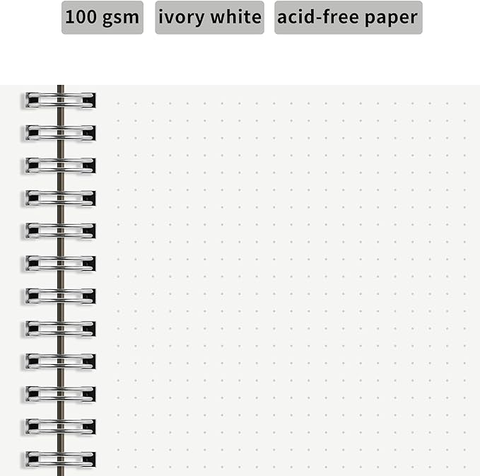 Large Dot Grid Spiral Notebook, 8.5" x 11", Premium 100gsm Ivory White Paper, Sturdy See-Through Cover, 128 Dotted Pages per Notebook(2 Pack) for Home, School, Office, Artist Writing/Drawing