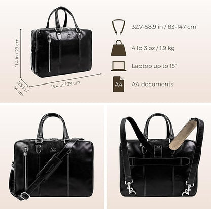 Time Resistance Leather Laptop Briefcase - Full Grain Leather Computer Bag for Men and Women