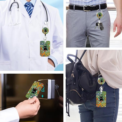 Cute Cat Hidden in The Flowers Badge Holder with Retractable Reel and Breakaway Lanyard，Badge Clips Retractable Heavy Duty Badge Reel，ID Holder with Breakaway Lanyard for School Nurse Office Teen ﻿3