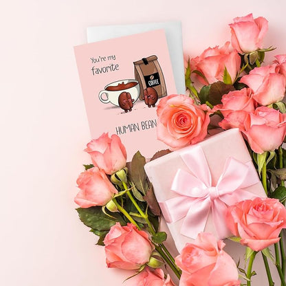 Coffee Funny Anniversary Card, Birthday Card for Him Her/Husband Boyfriend/Girlfriend Wife/Sarcastic Greeting Card (Favorite Human Bean)