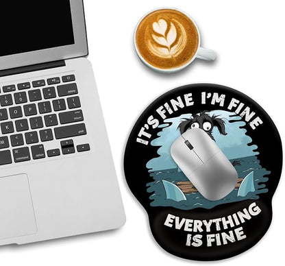 Funny Dog Ergonomic Mouse Pad with Wrist Rest, Gaming Mouse Pad Wrist Support with Non-Slip Pain Relief PU Base, It's Fine Mouse Pads for Desk Work, Cute Home Office Desk Accessories Decor