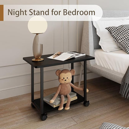 MARTY 22"x15.75" Large Under Desk Printer Stand with Storage Shelf 2-Tier Rolling Printer Cart with Wheels Printer Table for Home Office Heavy Duty Storage Rack for Scanner Fax Machine, Black