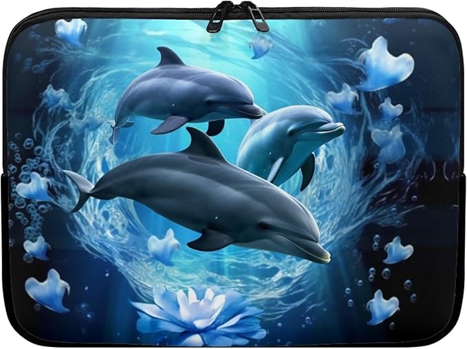Dolphin Computer Sleeve for Women Men 12 inch Laptop Sleeve Durable Lap Top Case with Multiple Uses Tablet Bag Kawaii Animal Laptop Carrying Case Blue Flower Briefcase