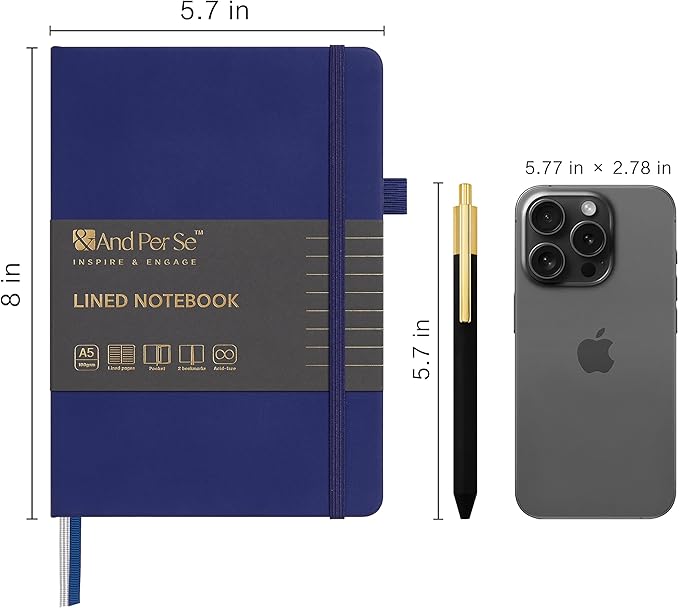 A5 Lined Journal and Pen Set, Hardcover Notebook with Pen, 160 Pages 100gsm Thick Ruled Paper for for Women Men Work Business School or Home Writing, 5.7'' x 8'' (Royal Blue)