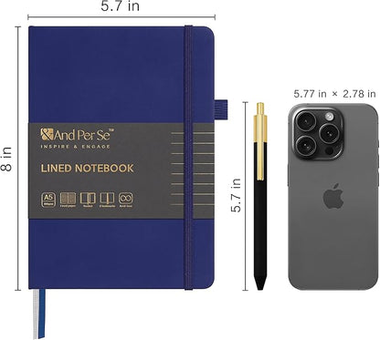 A5 Lined Journal and Pen Set, Hardcover Notebook with Pen, 160 Pages 100gsm Thick Ruled Paper for for Women Men Work Business School or Home Writing, 5.7'' x 8'' (Royal Blue)