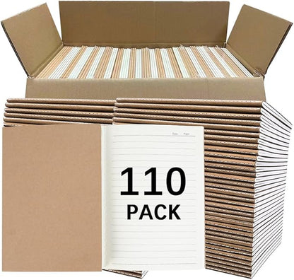 110 Pack A5 Composition Notebooks Bulk, Kraft Cover Lined Paper Journal for Traveler, Notes, Memo, Bulk Journals Notebook Sewn Brown College Ruled, 60 Pages, 8.3 x 5.5 Inch