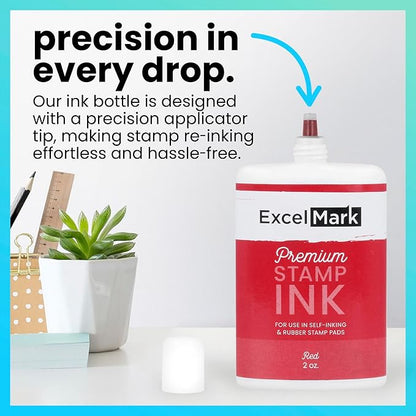 ExcelMark Self Inking Stamp Refill Ink - 2 oz. - Red Ink
