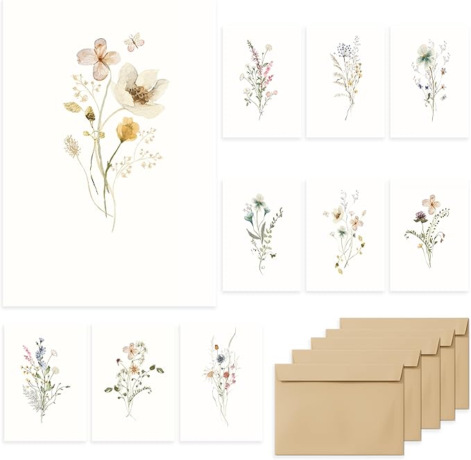 Blank Cards,Blank Greeting Cards 4x6,40Pack -Elegant Floral Design Blank Greeting Cards,Note Cards with Matching Peel-and-Seal Rustic Envelopes
