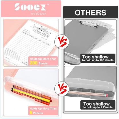 Sooez Glitter Clipboard with Storage, High Capacity Storage Clipboard with Pen Holder, Cute Clip Boards 8.5x11 with Low Profile Clip, Sparkle Plastic Clipboard Case Box for Women & Kids, Side Opening