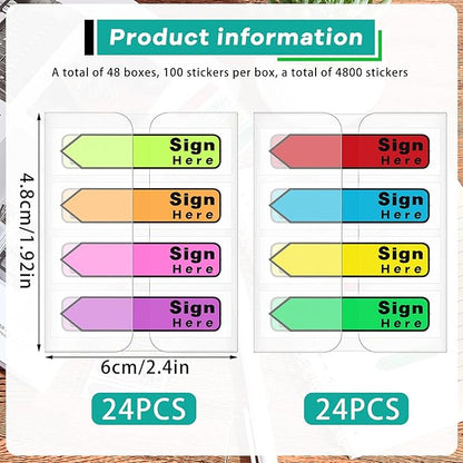Tatuo 4800 Pcs Sign Here Tabs Colored Flag Stickers 8 Colors with Dispenser Arrow Flag Easy to Post for Notary Books Paper (Sign Here Style)