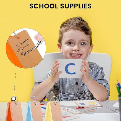 Koogel 2.2×3.5" Ring Flashcards 300ct | 6-Color Study System | Dorm to Office Essentials | Commute-Ready Portable Cards