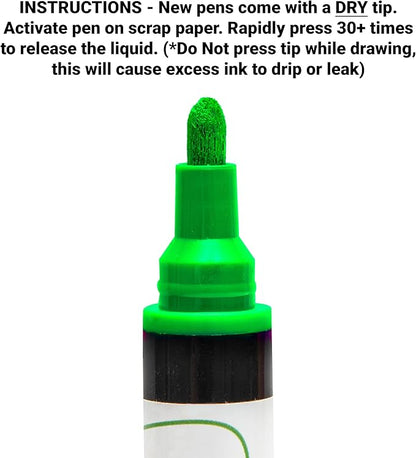 Glass Pen Window Marker: Liquid Chalk Markers for Glass, Car Marker or Mirror Pen with Washable Paint - Graduation Car Windows, Storefront Window, Wedding, Parade, Party & Holiday (Green, Fine Tip)