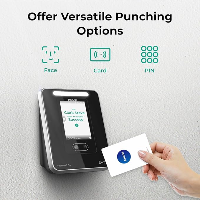ANVIZ Time Clocks for Employees Small Business - FacePass 7 Pro Biometric Clock in and Out Machine - Face + RFID + Pin Punching in one, Support Door Access, with Professional Cloud Software