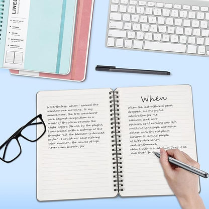 Lined Spiral Journal Notebook, A5 Hardcover Leather Notebook for Work, 5.7''×8.2'', 100GSM Thick Paper Spiral Bound Journaling Notebook for Women Men Office School Note Taking Business, Morandi black