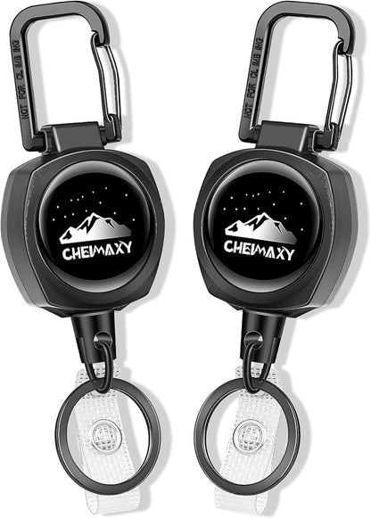 2 Pack Retractable ID Badge Holders with Keychain, Heavy Duty Tactical Badge Reel, Retractable Key Ring with 30IN Nylon Cord and Upgraded Stainless Steel Spring, Holds Up to 8 OZ
