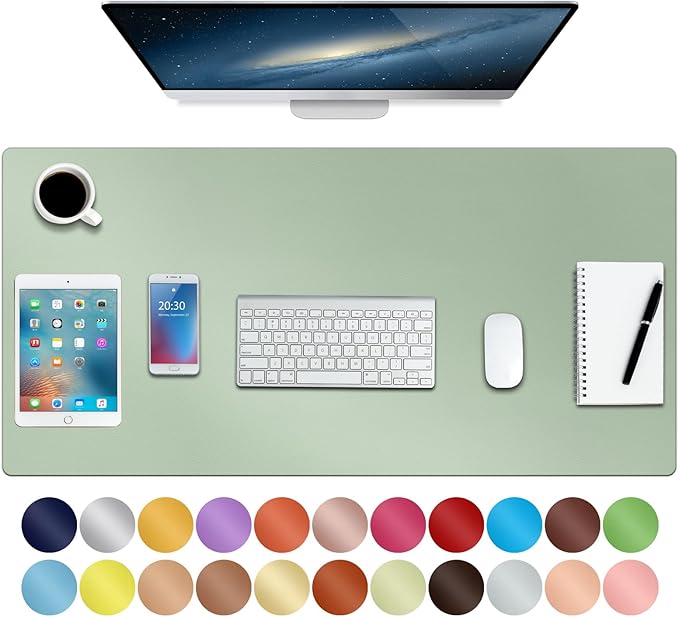 ‎Boutilon Leather Desk Pad 35"x 17" Non-Slip Mouse Pad,Office Desk Mat,Waterprooft PU Leather Desk Blotter,Desk Pad Protector,Desk Writing Pad for Home Office Decor (L-Green,35"x 17")