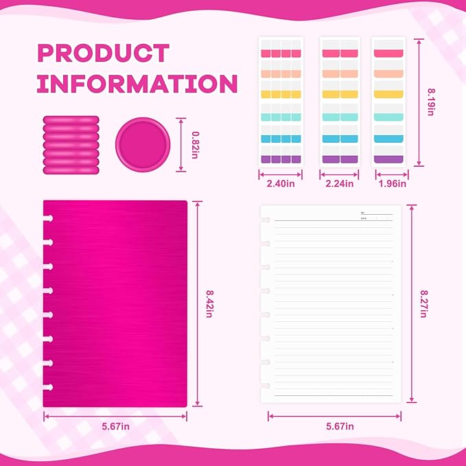 Discbound Notebook, 8-Disc Disbound Planner with Removable Pages, 180 Pages Spiral Notebook, Poly Cover Discbound Planner for Work, Travel, Note Taking(With Index Sticker),Rose Red,A5