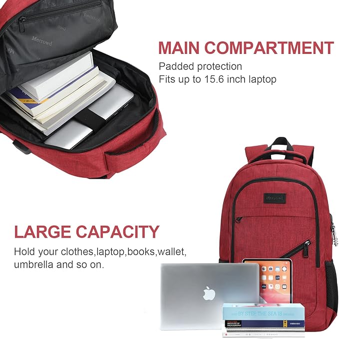 Laptop Backpack for Women, Anti Theft Backpack with USB Charging Port, 15.6 Inch Backpack for School Travel Work, Business (Red)