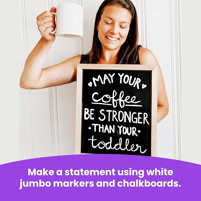 White Jumbo Chalk Markers - 15mm Window Markers | Pack of 2 White pens - Use on Cars, Chalkboard, Whiteboard, Blackboard, Glass, Bistro | Loved by Teachers, Artists, Businesses