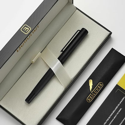 BEILUNER Lighthouse series Rollerball pen, matte black pen body, exquisite vertical lines, Schneider 850 refill, suitable for men, office, professionals, exquisite and chic designer pen