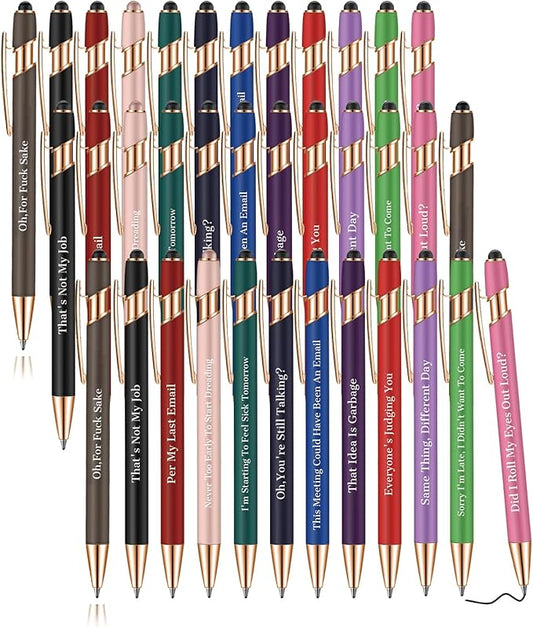 Snarky Funny Office Pens,36 Pcs Negative Sarcastic Hilarious Quotes Work Ballpoint Pens with Stylus Tip for Colleague Co-workers Gift Black Ink (Style 1, 36)