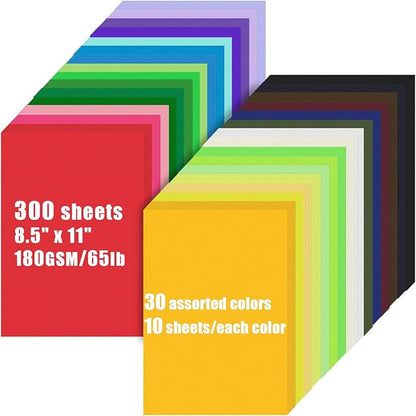 Colored Cardstock Bulk 300 sheets, 8.5” x 11” Cardstock Paper 30 Assorted Colors Construction Paper,180 GSM Card Stock Scrapbooking Supplies for Diy Crafts Cricut Card Making