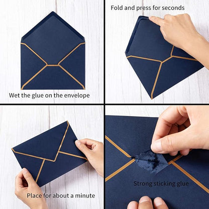 50 Pack A7 Envelopes Navy Blue 5 x 7 Self-Adhesive V Flap Envelopes with Gold Border for Office, Greeting Card, Wedding, Graduation, Baby Shower, Parties, Invitations (Navy Blue, 5x7)