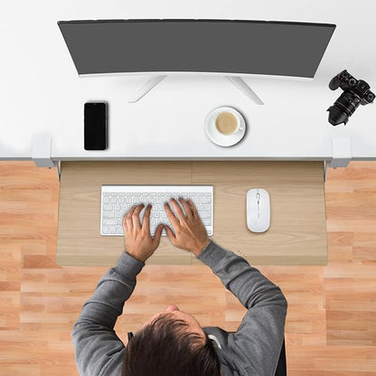 ETHU Keyboard Tray Under Desk, Pull Out Keyboard & Mouse Tray with C-clamp, Ergonomic Desk Keyboard Tray Slide Out, Pull Out Platform Drawer for Home and Office（Oak）