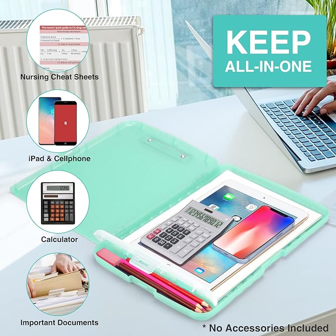 Sooez Glitter Clipboard with Storage, High Capacity Clip Boards 8.5x11 with Pen Holder, Cute Clipboards with Low Profile Clip, Sparkle Plastic Clip Board Case Box for Women & Kids, Side Opening