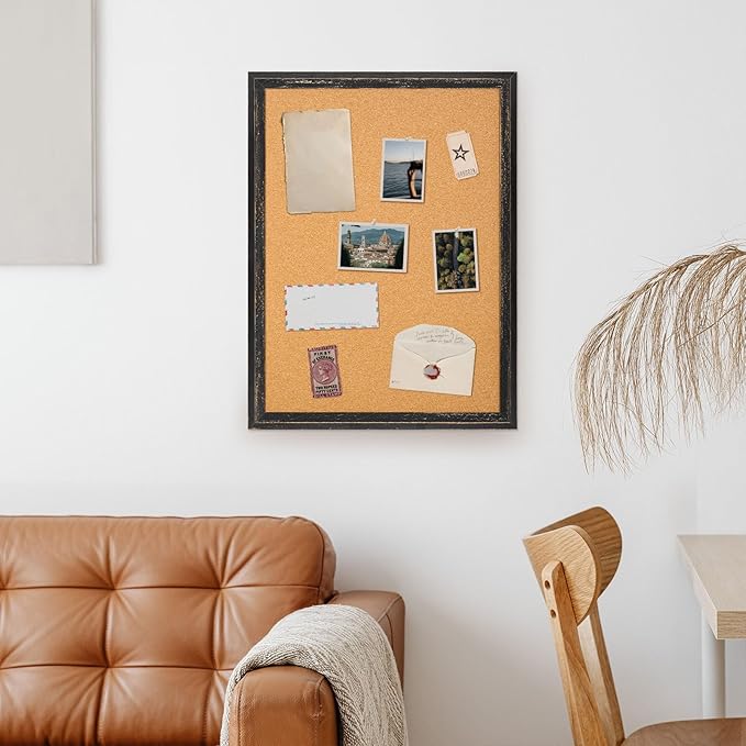 DOLLAR BOSS Cork Board for Office 36 X 24 Inches Cork Boards for Walls Bulletin Board, Decorative Hanging Pin Board Rustic Wooden Frame Vision Board Cork Notice Board for Office Home Decor, Black
