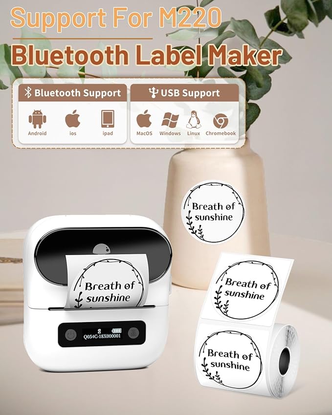 Phomemo Thermal Labels 1.96"x1.96"(50x50mm) for M110/M220/M221/M120/M250/M150, Multi-Purpose Self-Adhesive Tag for Barcode/Address/Logo/Mailing/Business/Home Tag,Black on White, 140 Labels/Roll