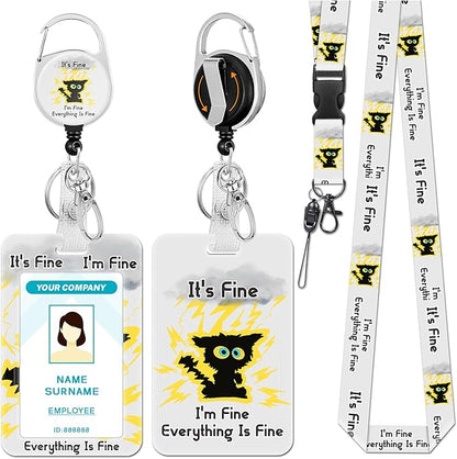 Lanyards for Id Badges, Black Cat Badge Holder with Retractable Reel Clip, Funny Cute Work Name Tag Keychain Lanyard ID Card Protector Case for Women Teacher Nurse Nursing Student Office