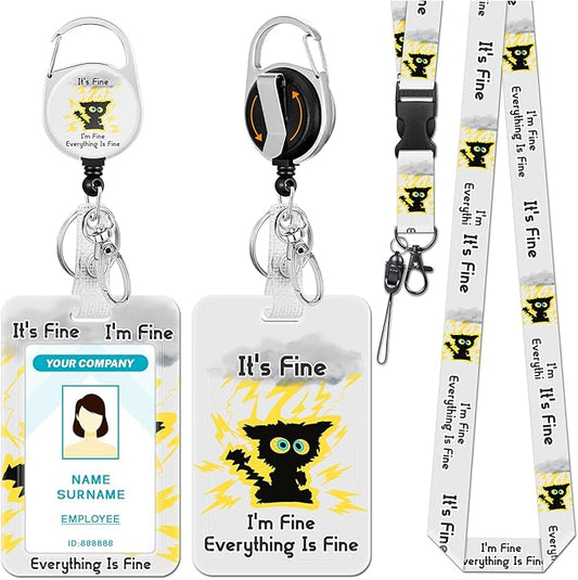 Lanyards for Id Badges, Black Cat Badge Holder with Retractable Reel Clip, Funny Cute Work Name Tag Keychain Lanyard ID Card Protector Case for Women Teacher Nurse Nursing Student Office