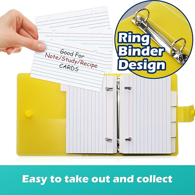 3x5 Lined Index Cards with Ring Binder Holder and Dividers, 100 Ruled Cards, Black