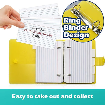 3x5 Lined Index Cards with Ring Binder Holder and Dividers, 100 Ruled Cards, White