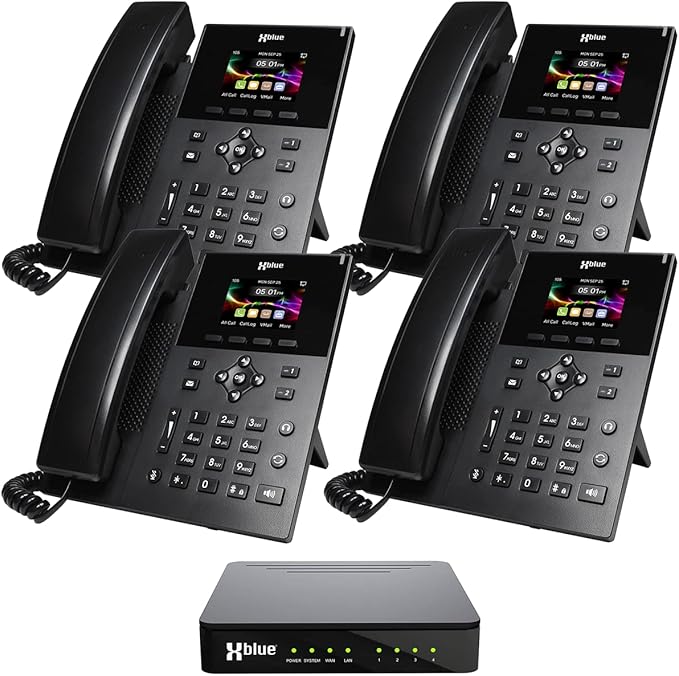 XBLUE QB1 System Bundle with 4 IP5g IP Phones Including Auto Attendant, Voicemail, Cell & Remote Phone Extensions & Call Recording