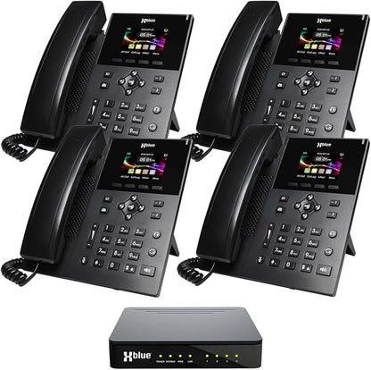 XBLUE QB1 System Bundle with 4 IP5g IP Phones Including Auto Attendant, Voicemail, Cell & Remote Phone Extensions & Call Recording