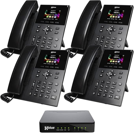 XBLUE QB1 System Bundle with 4 IP5g IP Phones Including Auto Attendant, Voicemail, Cell & Remote Phone Extensions & Call Recording