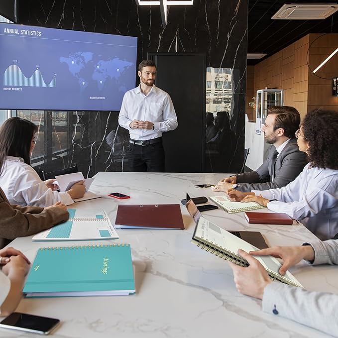 Meeting Notebook For Work Organization - Work Planner Notebook With Action Items, Agenda Planner For Note Taking, 160Pages (6.9" X 9.9") Project Planner For Men & Women - Black