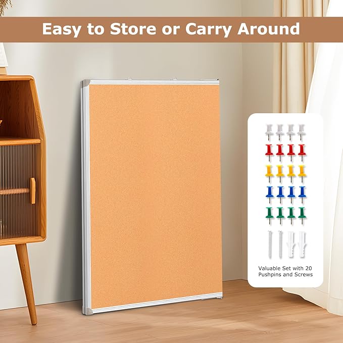 DOLLAR BOSS Foldable Cork Board, 60 x 36 Inch Corkboard, Extra Large Bulletin Board, Portable Double sided Aluminum Frame Wall Mounted Pin Board for Office School Supplies Dorm Decor with 20 Push Pins