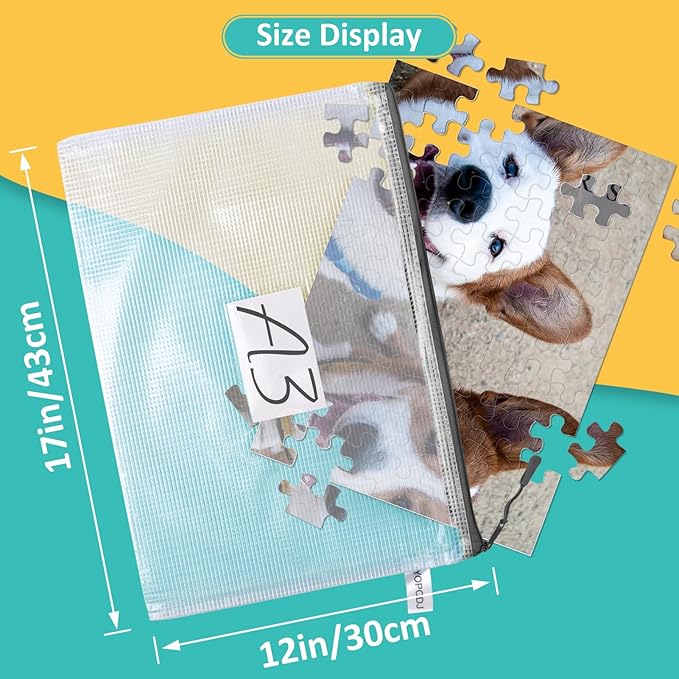 12pcs Mesh Zipper Pouch Bags, A3 Puzzle Bag for Organizing, File Bags Storage Bag, Board Games and Office Supplies