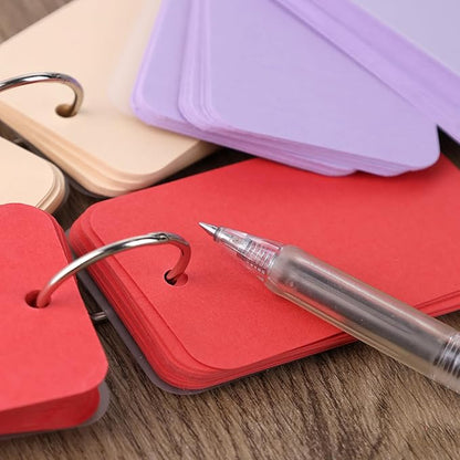 Koogel 600PCS Index Cards with Rings and Covers, 3.5 x 2.2 Inch Blank Index Cards 12 Colors Easy Flip Flash Card Study Note Card for School Learning Memory Recipe Cards