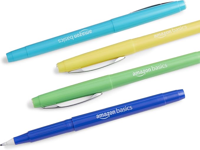 Amazon Basics Felt Tip Markers, Assorted Colors, 12-Pack