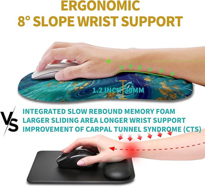 Hokafenle Ergonomic Mouse Pad Wrist Support, Wrist Rest Mousepad for Carpal Tunnel Pain Relief with Integrated Memory Foam Slope Massage Bulge (11.8x7.9 inch,Blue Gold