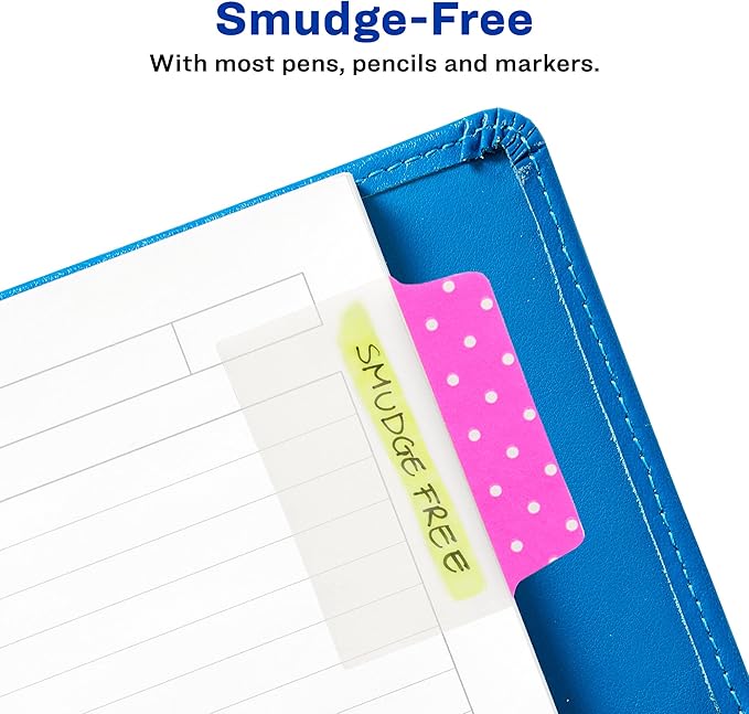 Avery Multiuse Ultra Tabs, 2" x 1.5", 2-Side Writable, Assorted Pastel Dots, 24 Repositionable Tabs (74773)