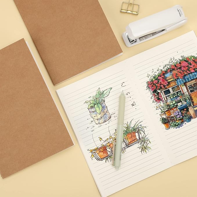 EOOUT 16 Pack A5 Kraft Notebook Journals for Writing 8.3x5.5 Inches Size College Ruled Subject Notebooks 60 Pages with Lined Paper Students and Office Composition Notebook