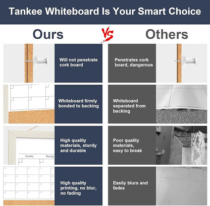 Calendar Whiteboard for Wall, 18x24 Inches Whiteboard Calendar Cork Board Combo, Magnetic White Board Monthly Calendar with Wood Framed, Hanging Dry Erase Board for Kitchen Home Office Planner